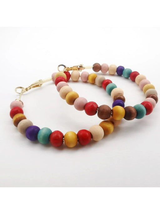 1 par Pendientes de aro de mujeres dulce con cuenta de madera - Quierox - Tienda Online