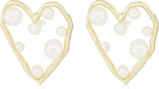 1 par Pendientes de corazón claro de perlas blancas - Quierox - Tienda Online