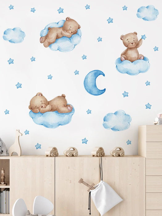 1 pegatina de pared con diseño de oso y luna, de vinilo para decoración del hogar - Quierox - Tienda Online