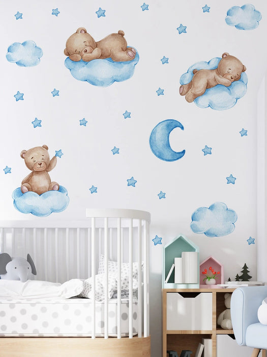 1 pegatina de pared con diseño de oso y luna, de vinilo para decoración del hogar - Quierox - Tienda Online