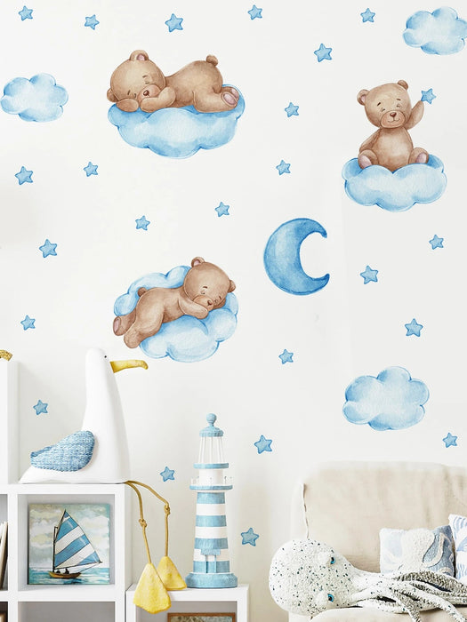 1 pegatina de pared con diseño de oso y luna, de vinilo para decoración del hogar - Quierox - Tienda Online