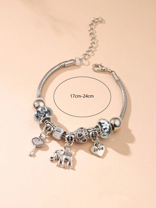 1 pieza Brazalete con dije de elefante y corazón de moda para mujer - Quierox - Tienda Online