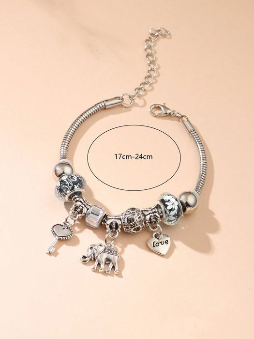 1 pieza Brazalete con dije de elefante y corazón de moda para mujer - Quierox - Tienda Online
