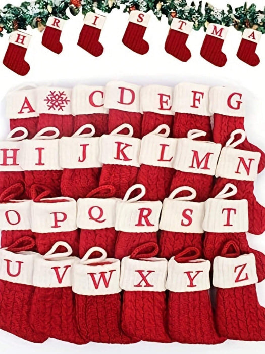 1 Pieza Calcetines Con Letras Navideñas De Punto Rojo, Decoración De Hogar Y Árbol - Quierox - Tienda Online