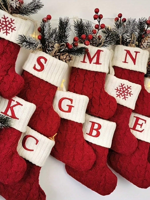 1 Pieza Calcetines Con Letras Navideñas De Punto Rojo, Decoración De Hogar Y Árbol - Quierox - Tienda Online