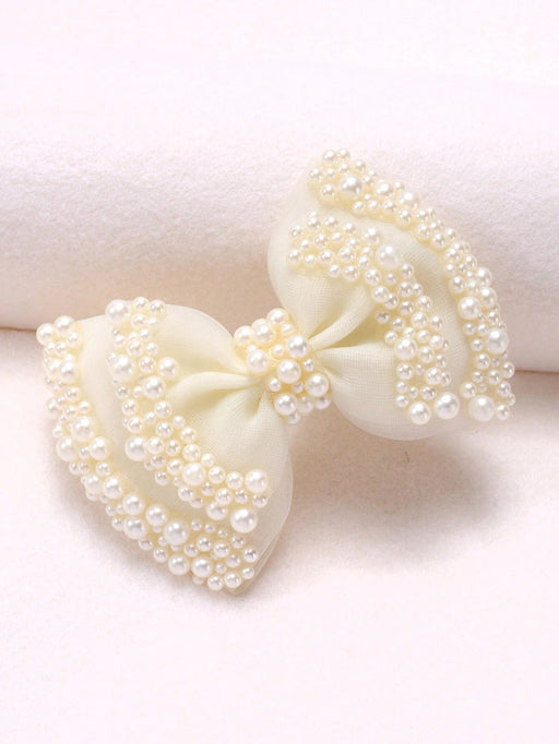 1 pieza Clip de pelo con flor de malla beige, accesorio de pelo con encaje y perlas falsas - Quierox - Tienda Online