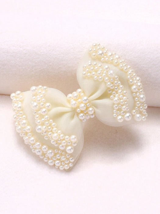 1 pieza Clip de pelo con flor de malla beige, accesorio de pelo con encaje y perlas falsas - Quierox - Tienda Online