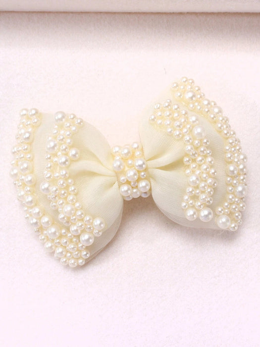 1 pieza Clip de pelo con flor de malla beige, accesorio de pelo con encaje y perlas falsas - Quierox - Tienda Online