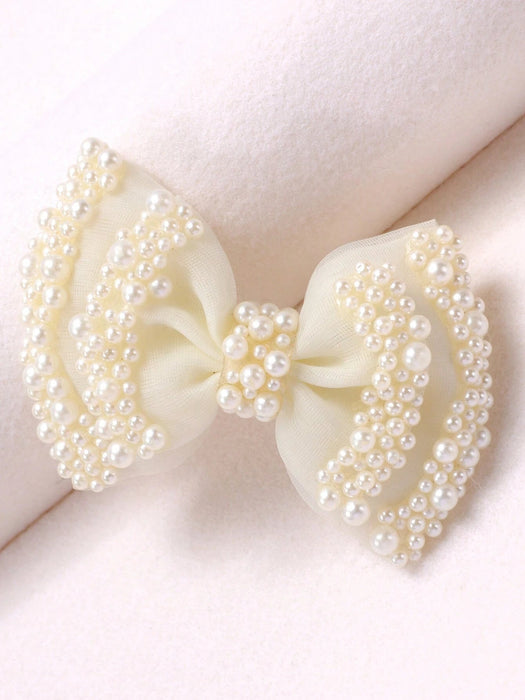 1 pieza Clip de pelo con flor de malla beige, accesorio de pelo con encaje y perlas falsas - Quierox - Tienda Online