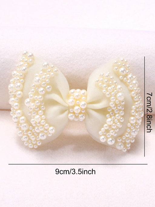 1 pieza Clip de pelo con flor de malla beige, accesorio de pelo con encaje y perlas falsas - Quierox - Tienda Online