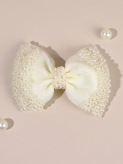 1 pieza Clip de pelo con flor de malla beige, accesorio de pelo con encaje y perlas falsas - Quierox - Tienda Online