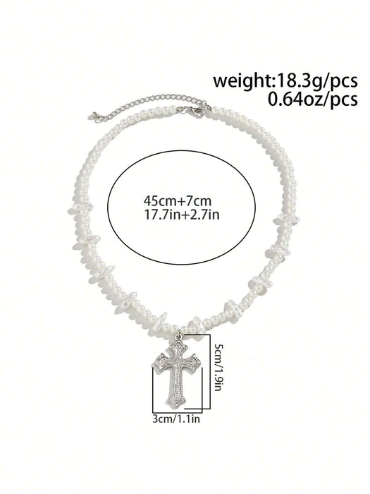 1 pieza Collar con colgante de cruz de estilo punk de moda con perla falsa, para hombres - Quierox - Tienda Online