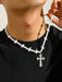 1 pieza Collar con colgante de cruz de estilo punk de moda con perla falsa, para hombres - Quierox - Tienda Online