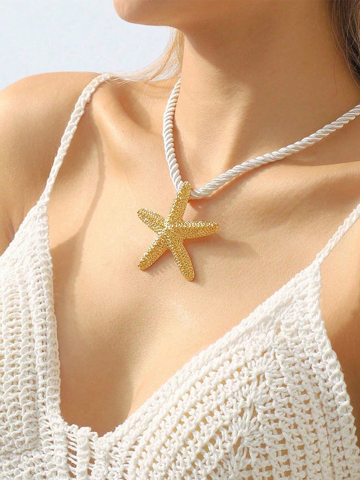 1 pieza Collar con colgante de estrella exagerada estilo playero y cuerda gruesa - Quierox - Tienda Online