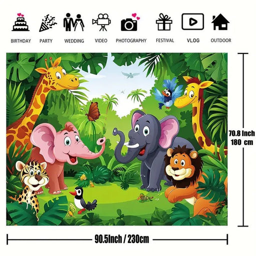 1 pieza, Fondo de Fotografía de Zoológico con Dibujos Animados de Animales Salvajes - Quierox - Tienda Online