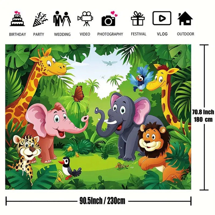 1 pieza, Fondo de Fotografía de Zoológico con Dibujos Animados de Animales Salvajes - Quierox - Tienda Online