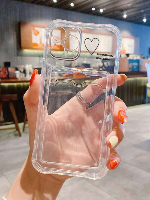 1 Pieza Funda De Teléfono Transparente Impreso Con Arte En Linea En Forma De Corazón - Quierox - Tienda Online