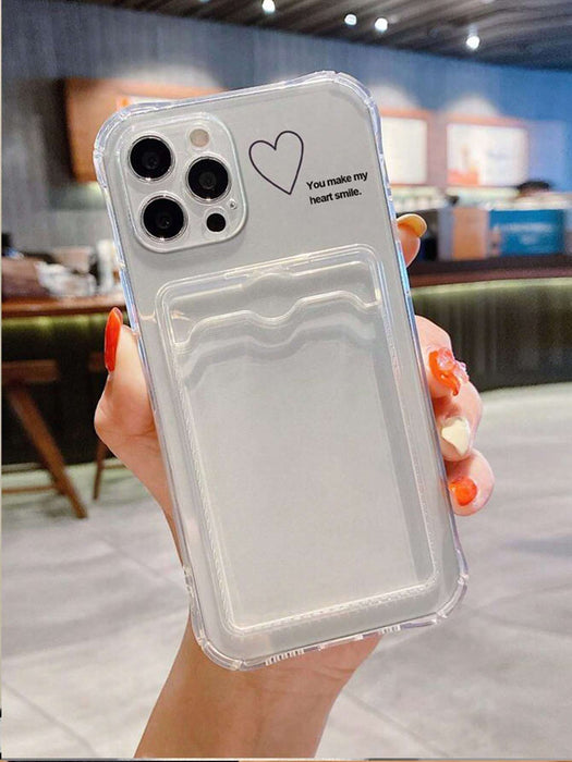 1 Pieza Funda De Teléfono Transparente Impreso Con Arte En Linea En Forma De Corazón - Quierox - Tienda Online