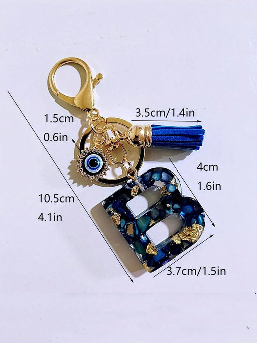 1 pieza Llavero con inicial de letra de resina azul elegante con ojo malvado y borla - Quierox - Tienda Online