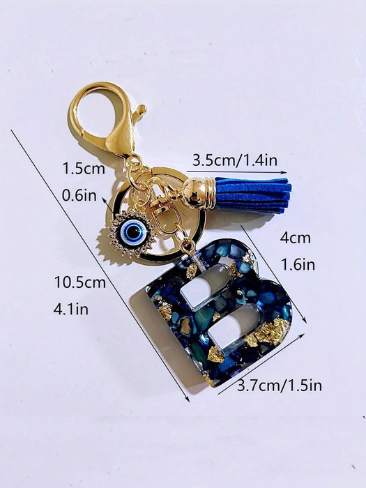1 pieza Llavero con inicial de letra de resina azul elegante con ojo malvado y borla - Quierox - Tienda Online