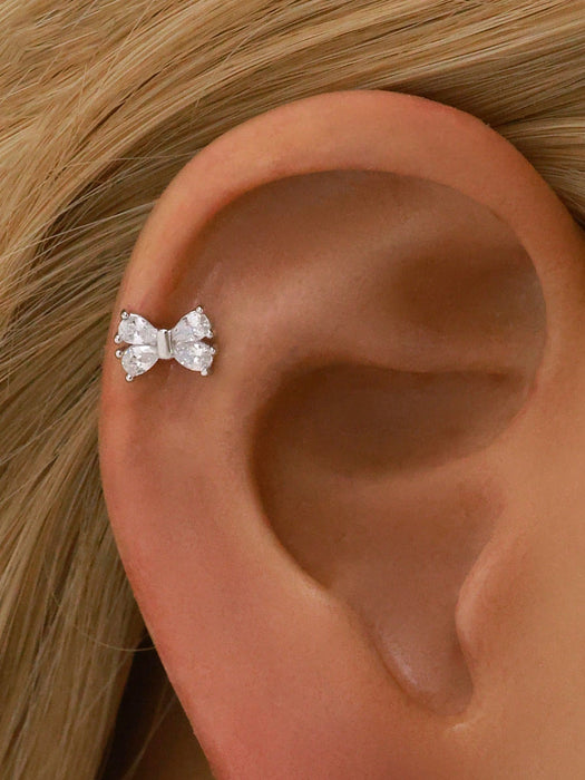 1 pieza Pendientes planos de lazo de plata de ley 925 color PLATEADO - Quierox - Tienda Online