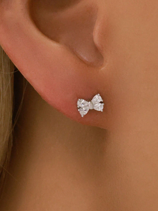 1 pieza Pendientes planos de lazo de plata de ley 925 color PLATEADO - Quierox - Tienda Online