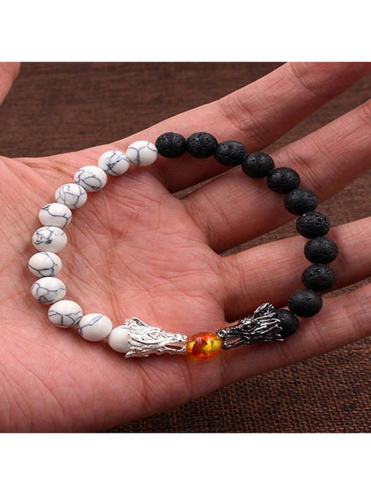 1 pieza Pulsera de cuentas ajustable con doble cabezas de dragón, cuentas negras - Quierox - Tienda Online