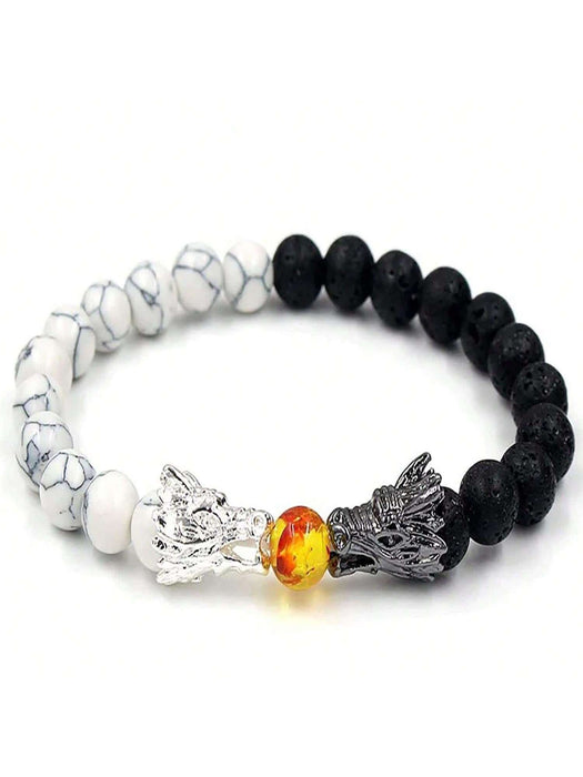 1 pieza Pulsera de cuentas ajustable con doble cabezas de dragón, cuentas negras - Quierox - Tienda Online