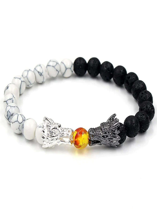 1 pieza Pulsera de cuentas ajustable con doble cabezas de dragón, cuentas negras - Quierox - Tienda Online