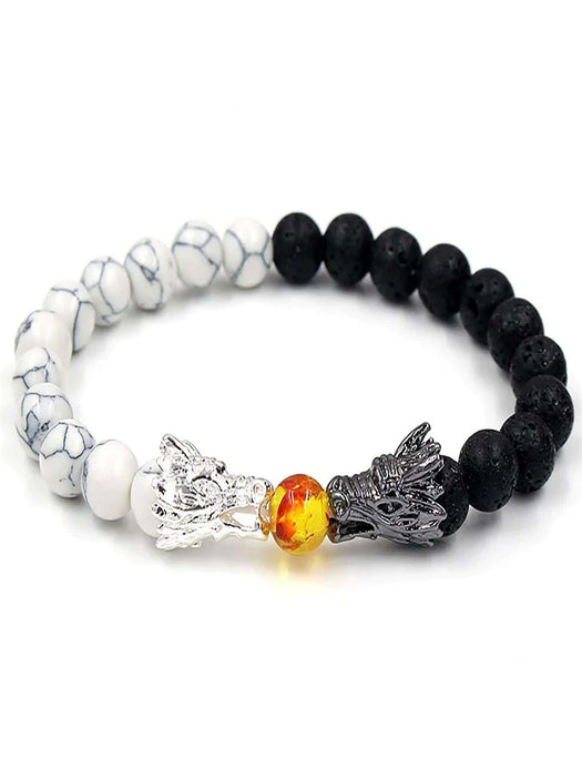 1 pieza Pulsera de cuentas ajustable con doble cabezas de dragón, cuentas negras - Quierox - Tienda Online