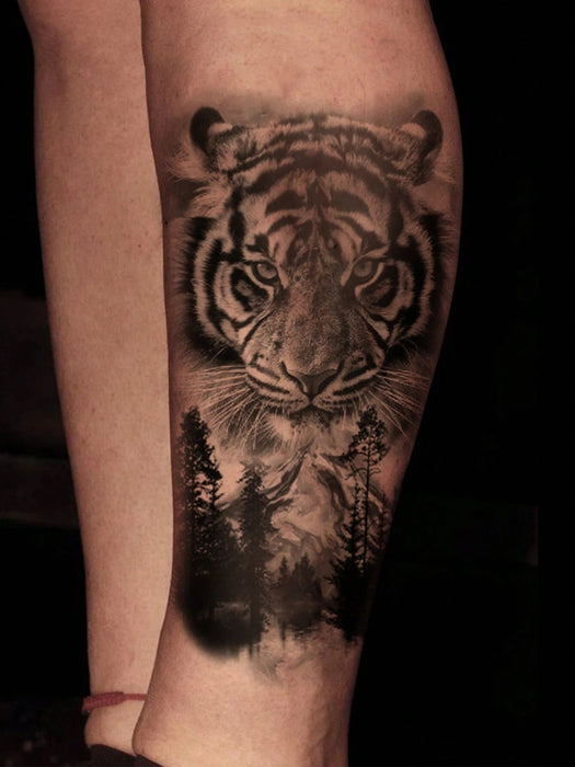 1 Pieza Tatuaje Temporal Con Diseño De Bosque, Montaña Y Tigre - Quierox - Tienda Online