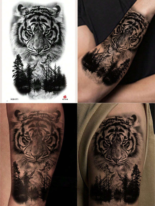 1 Pieza Tatuaje Temporal Con Diseño De Bosque, Montaña Y Tigre - Quierox - Tienda Online
