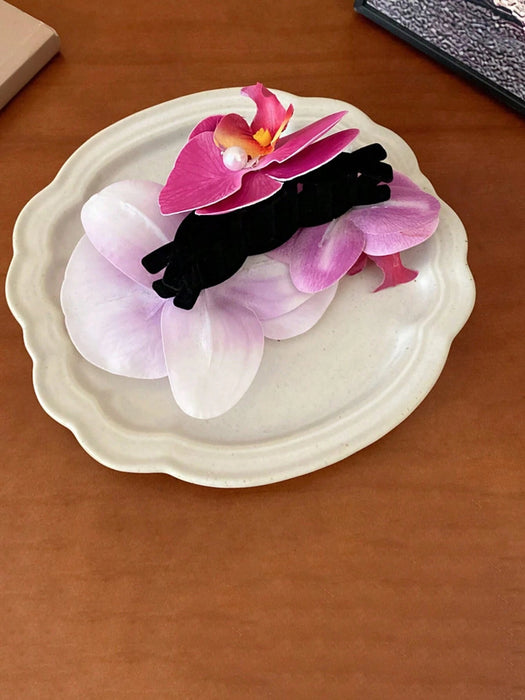 1 pinza para el pelo con diseño de orquídea flocada con perlas de imitación - Quierox - Tienda Online