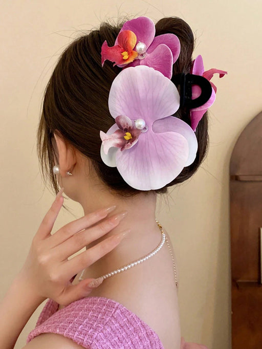 1 pinza para el pelo con diseño de orquídea flocada con perlas de imitación - Quierox - Tienda Online