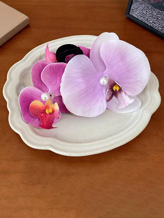 1 pinza para el pelo con diseño de orquídea flocada con perlas de imitación - Quierox - Tienda Online