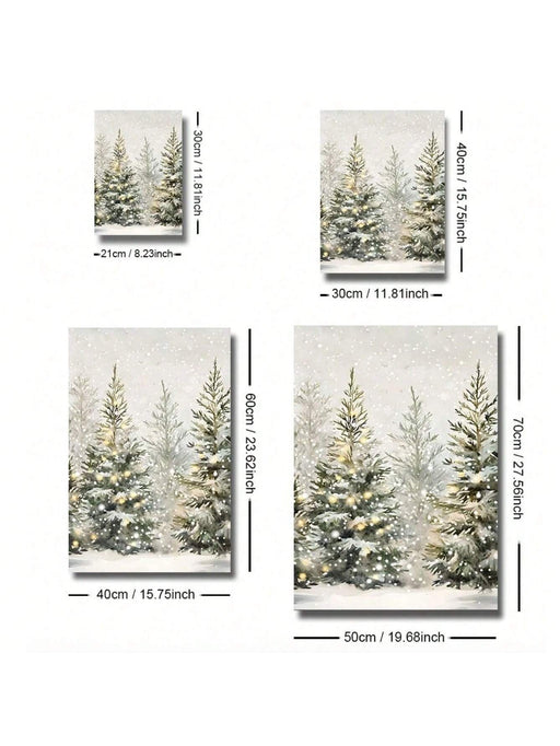 1 póster rústico navideño sin marco con diseño de pinos nevados, arte de pared para festivales - Quierox - Tienda Online