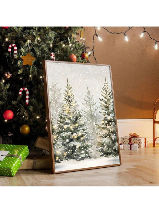 1 póster rústico navideño sin marco con diseño de pinos nevados, arte de pared para festivales - Quierox - Tienda Online