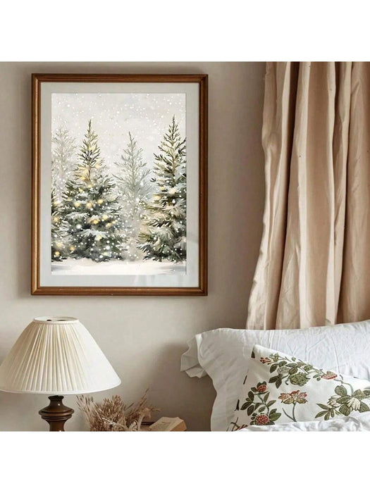 1 póster rústico navideño sin marco con diseño de pinos nevados, arte de pared para festivales - Quierox - Tienda Online