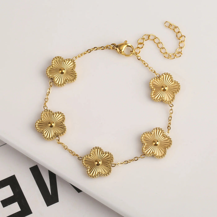 1 Pulsera de Trébol de 5 Hojas de Acero Inoxidable para Mujer, Flor de Cinco Pétalos - Quierox - Tienda Online