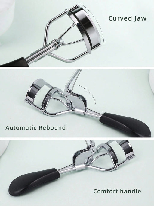 1 rizador de pestañas portátil y 15 almohadillas de silicona con mango curvo negro - Quierox - Tienda Online