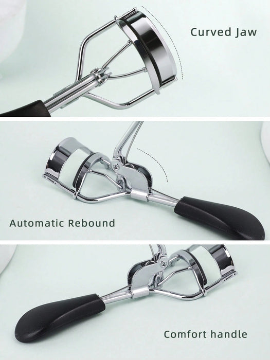 1 rizador de pestañas portátil y 15 almohadillas de silicona con mango curvo negro - Quierox - Tienda Online