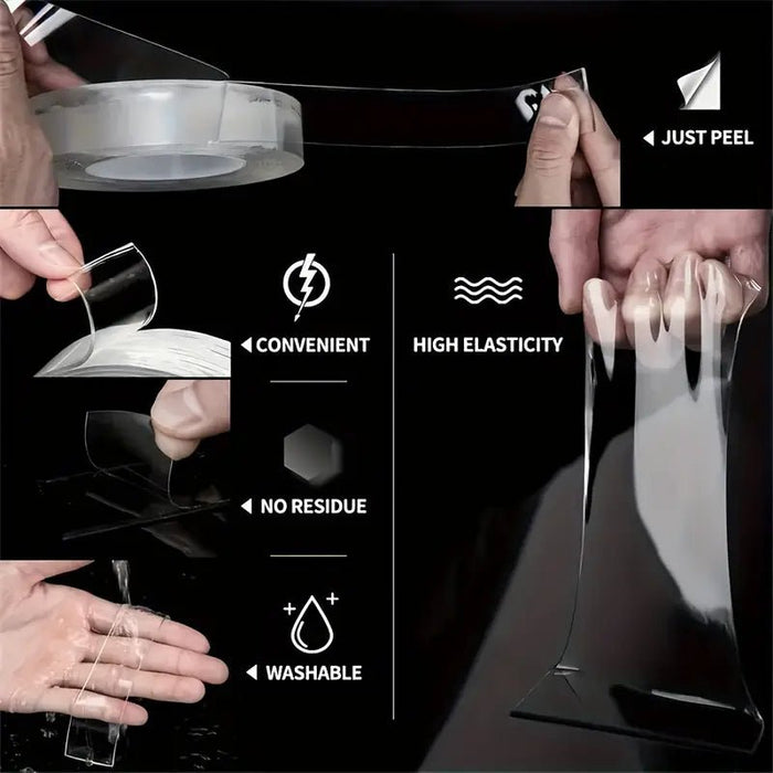 1 Rollo de Cinta Adhesiva Reutilizable XStrong de Doble Cara, Tira de Adhesivo Nano Transparente - Quierox - Tienda Online