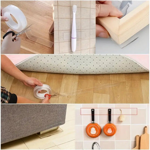 1 Rollo de Cinta Adhesiva Reutilizable XStrong de Doble Cara, Tira de Adhesivo Nano Transparente - Quierox - Tienda Online
