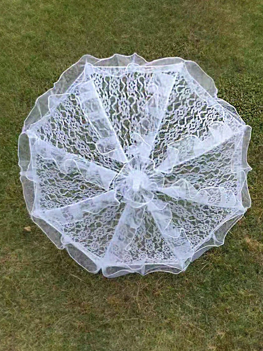 1 sombrilla grande de encaje blanco con bordes verticales y borde floral de estilo europeo - Quierox - Tienda Online