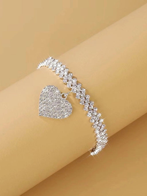 1 tobillera con cadena de rombo brillante y colgante de corazón de doble capa - Quierox - Tienda Online