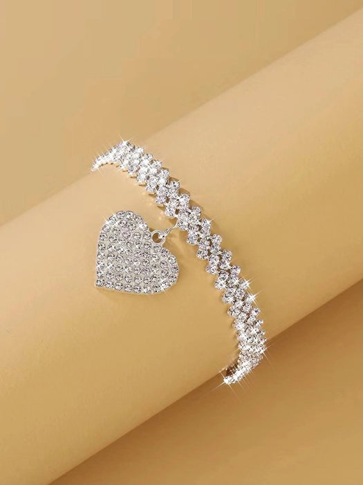 1 tobillera con cadena de rombo brillante y colgante de corazón de doble capa - Quierox - Tienda Online