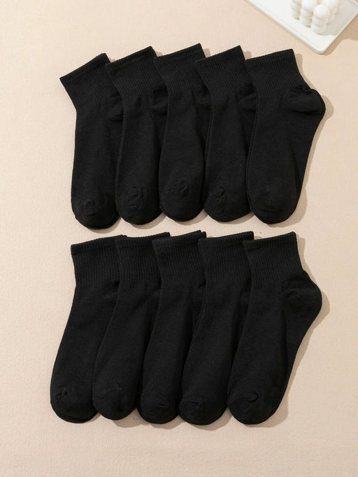 10 pares de calcetines transpirables de media pantorrilla de color liso para hombre - Quierox - Tienda Online