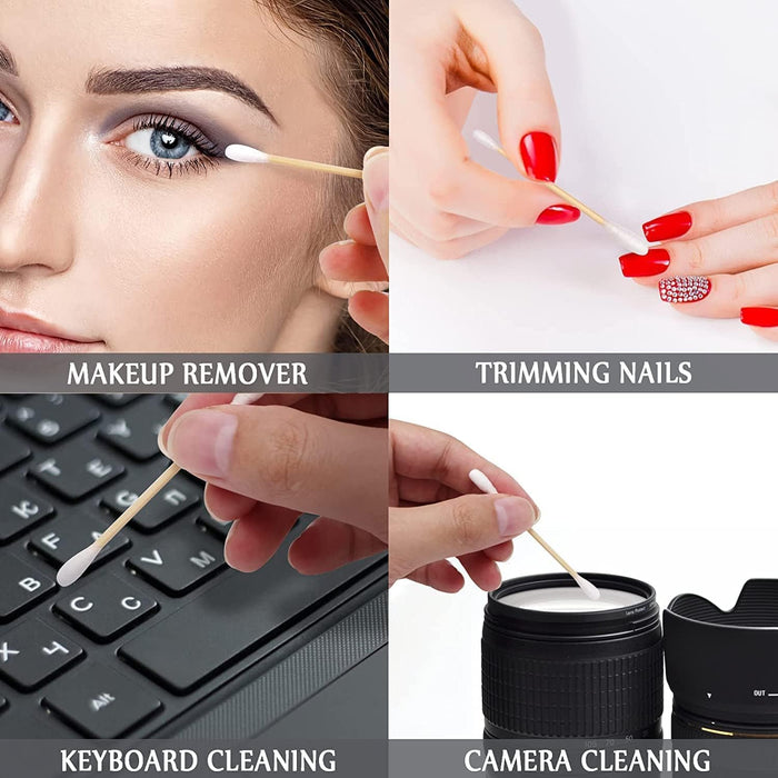 100 bastoncillos de algodón de doble punta de limpieza con mango de madera - Quierox - Tienda Online