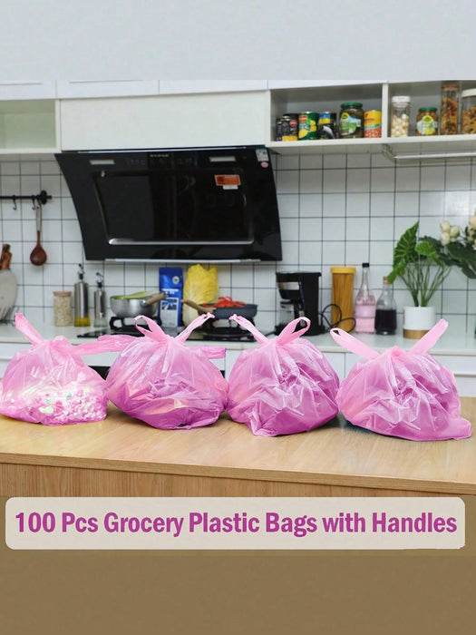 100 bolsas de plástico rosa con asas, de polietileno para la compra extra gruesas - Quierox - Tienda Online