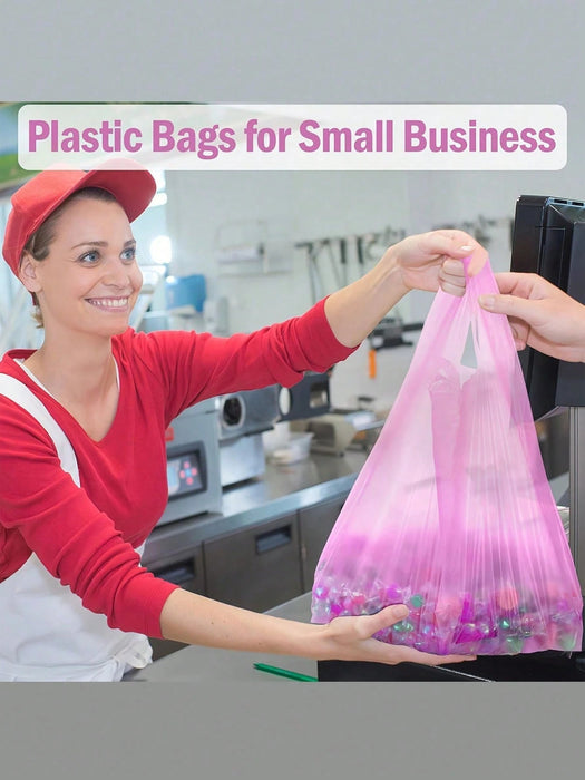 100 bolsas de plástico rosa con asas, de polietileno para la compra extra gruesas - Quierox - Tienda Online